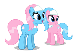 Size: 5057x3500 | Tagged: safe, artist:forsakensharikan, aloe, lotus blossom, earth pony, pony, a friend in deed, g4, 2012, aloebetes, closed mouth, duo, duo female, female, lotusbetes, mare, open mouth, open smile, siblings, simple background, sisters, smiling, spa twins, transparent background, twins, vector