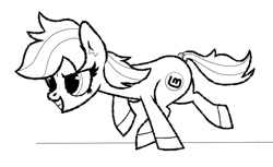 Size: 2011x1231 | Tagged: safe, artist:scandianon, oc, oc only, unnamed oc, earth pony, pony, black and white, female, grayscale, linux, linux mint, mare, monochrome, ponified, raised hoof, running, simple background, smiling, solo, white background