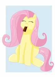 Size: 2480x3508 | Tagged: safe, artist:redfire-pony, fluttershy, pegasus, pony, g4, chocolate, eating, eyes closed, food, sitting, solo