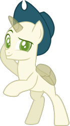 Size: 1560x2812 | Tagged: safe, artist:magicalbases, alicorn, pony, g4, bald, base, bipedal, bipedal leaning, colored pupils, colt, cowboy hat, eyebrows, foal, hat, horn, leaning, looking at you, male, raised eyebrow, simple background, smiling, smiling at you, solo, transparent background, transparent horn, transparent wings, wings