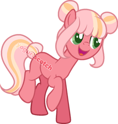 Size: 600x629 | Tagged: safe, artist:yogurtscotch, oc, oc only, oc:peach fizz, earth pony, pony, base used, offspring, open mouth, open smile, parent:big macintosh, parent:cheerilee, parents:cheerimac, simple background, smiling, solo, transparent background, watermark