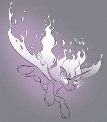 Size: 3470x3950 | Tagged: safe, artist:opalacorn, oc, oc only, oc:lavender haze, pony, unicorn, blank eyes, crying, falling, fiery wings, glowing, glowing eyes, grope, mane of fire, partial color, solo, wings