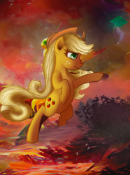 Size: 2160x2900 | Tagged: safe, ai assisted, ai content, artist:blankedsoul, applejack, earth pony, pony, g4, bipedal, epic, female, mare, solo