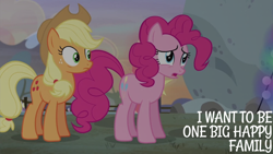 Size: 2000x1125 | Tagged: safe, edit, edited screencap, editor:quoterific, screencap, applejack, pinkie pie, g4, hearthbreakers, my little pony: friendship is magic, holder's boulder, rock farm