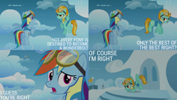 Size: 2000x1125 | Tagged: safe, edit, edited screencap, editor:quoterific, screencap, lightning dust, rainbow dash, pegasus, pony, g4, wonderbolts academy, clothes, duo, female, flying, goggles, mare, uniform, wonderbolt trainee uniform