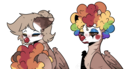 Size: 1740x947 | Tagged: safe, artist:aff3ct10n, oc, oc only, oc:amoo, pegasus, pony, zebra, clown, clown makeup, clown nose, clown wig, ear piercing, earring, female, jewelry, mare, meme, pegasus oc, piercing, pony oc, red nose, simple background, solo, white background, wig, wings, zebra oc