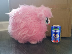 Size: 736x552 | Tagged: artist needed, safe, edit, editor:rimour, oc, oc only, oc:fluffle puff, alcohol, beer, beer can, cute, cyrillic, drink, fluffle puff plushie, flufflebetes, irl, ocbetes, photo, plushie, size comparison, solo, text, ukraine, ukrainian