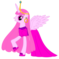 Size: 2556x2568 | Tagged: safe, artist:nathaniel718, alicorn, pony, g4, adventure time, cartoon network, clothes, crown, dress, ear piercing, earring, female, high res, hooves, jewelry, looking at you, mare, nergal and princess bubblegum, piercing, ponified, princess bubblegum, regalia, shoes, simple background, solo, white background