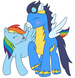 Size: 720x751 | Tagged: safe, artist:dasher666, artist:tsukiyuu, edit, rainbow dash, soarin', pegasus, pony, g4, clothes, duo, female, male, mare, ship:soarindash, shipping, simple background, stallion, straight, uniform, white background, wonderbolts uniform