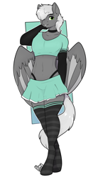 Size: 5600x10165 | Tagged: source needed, safe, artist:almond evergrow, artist:suchalmy, oc, oc:stryker, pegasus, anthro, absurd resolution, arm behind head, clothes, crossdressing, femboy, leg warmers, looking at you, male, skirt, solo