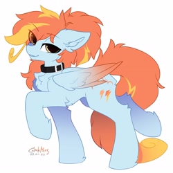 Size: 2560x2560 | Tagged: safe, artist:gicme, oc, oc only, oc:wind east, pegasus, chest fluff, collar, ear fluff, simple background, solo, white background, wings