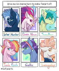 Size: 966x1166 | Tagged: safe, artist:nocti-draws, atticus, queen novo, sandbar, star hunter, svengallop, toola roola, crystal pony, earth pony, hippogriff, pegasus, pony, g4, my little pony: the movie, clothes, female, filly, foal, male, six fanarts, stallion