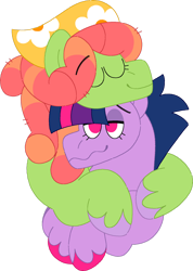 Size: 1280x1800 | Tagged: safe, artist:lepoppeta, tree hugger, twilight sparkle, alicorn, earth pony, pony, g4, bust, crack shipping, duo, duo female, eyes closed, female, high, hug, lesbian, lidded eyes, mare, shipping, simple background, smiling, transparent background, twihugger, twilight sparkle (alicorn), unshorn fetlocks, wavy mouth