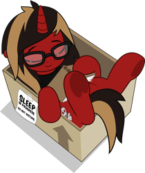 Size: 4201x5000 | Tagged: safe, artist:jhayarr23, pony, unicorn, all time low, book, box, commission, dyed mane, dyed tail, glasses, horn, jack barakat, lying down, male, on back, ponified, pony in a box, simple background, sleeping, smiling, solo, stallion, tail, transparent background, underhoof, ych result