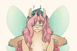 Size: 2300x1526 | Tagged: safe, artist:super-lemon-sama, fluttershy, flutter pony, pony, g4, cute, eyebrows, eyebrows visible through hair, female, hair over one eye, incoming hug, looking at you, mare, shyabetes, simple background, smiling, smiling at you, solo, species swap, unshorn fetlocks, white background