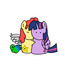 Size: 3023x3351 | Tagged: safe, artist:professorventurer, twilight sparkle, oc, oc:power star, alicorn, pegasus, pony, g4, chibi, crying, duo, female, hug, mare, rule 85, simple background, squee, super mario 64, teary eyes, twilight sparkle (alicorn), white background