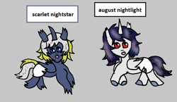 Size: 1128x653 | Tagged: safe, artist:ask-luciavampire, oc, oc only, oc:august nightlight, oc:scarlet nightstar, dracony, dragon, hybrid, pony, undead, vampire, vampony, ask, duo, tumblr, tumblr:ask-crescentroyalfamily