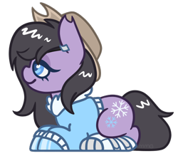Size: 650x570 | Tagged: safe, artist:missmagicalgirl, oc, oc only, oc:frostbite, earth pony, pony, cowboy hat, fallout equestria oc, female, hat, lying down, simple background, solo, transparent background