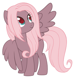 Size: 2268x2380 | Tagged: safe, artist:sinamuna, oc, oc only, oc:coco blossom, pegasus, pony, g4, base used, blue eyes, brown fur, female, green eyes, long hair, mare, next gen:mewverse, next generation, offspring, parent:fluttershy, parent:king sombra, parents:sombrashy, pegasus wings, pink hair, red pupils, simple background, smiling, solo, transparent background, wings