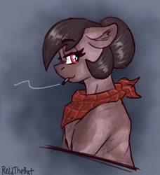 Size: 1430x1566 | Tagged: safe, artist:reddthebat, oc, oc only, oc:number nine, earth pony, pony, cigarette, ear fluff, female, floppy ears, lidded eyes, mare, signature, solo