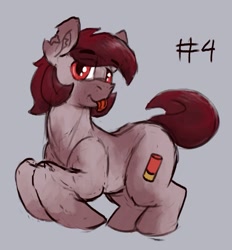 Size: 615x662 | Tagged: safe, artist:reddthebat, oc, oc only, oc:number four, earth pony, pony, female, gray background, mare, simple background, solo, tongue out, torn ear