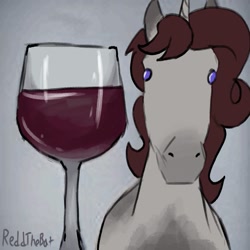 Size: 919x919 | Tagged: safe, artist:reddthebat, oc, oc:violina (reddthebat), pony, unicorn, alcohol, female, glass, hoers, looking at you, mare, signature, solo, wine, wine glass