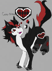 Size: 1138x1569 | Tagged: safe, oc, oc:cross-stitch, bat pony, pegasus, black mane, ear piercing, goth, intersex, male, monochrome, piercing, red eyes, reference sheet, transgender, unshorn fetlocks