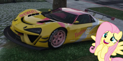 Size: 934x465 | Tagged: safe, artist:didgereethebrony, part of a set, fluttershy, pegasus, pony, g4, 1000 years in photoshop, car, game screencap, grand theft auto, gta online, racecar, solo