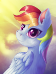 Size: 1512x2016 | Tagged: safe, artist:blankedsoul, rainbow dash, pegasus, g4, beautiful, cloud, heaven, looking at you, sky, smiling, smiling at you, solo