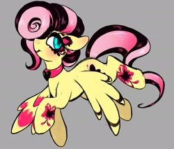 Size: 2388x2039 | Tagged: safe, artist:chilif, fluttershy, pegasus, pony, g4, alternate hairstyle, choker, chokershy, emoshy, female, floppy ears, goth, gray background, mare, ponymania, simple background, solo, wings, wings down