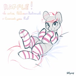 Size: 1280x1270 | Tagged: safe, artist:shpoof, pony, clothes, commission, lying down, prone, raffle, smiling, socks, solo, stocking feet, striped socks, your character here