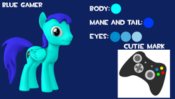 Size: 1920x1080 | Tagged: safe, artist:lancescout, oc, oc only, oc:blue gamer, pegasus, pony, 3d, controller, cutie mark, male, pegasus oc, reference sheet, solo, source filmmaker