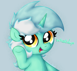 Size: 1401x1290 | Tagged: safe, artist:background basset, lyra heartstrings, pony, unicorn, g4, bust, cute, dialogue, female, lyrabetes, mare, open mouth, simple background, solo, talking, talking to viewer, text, underhoof