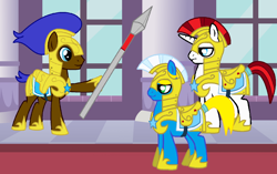 Size: 1920x1207 | Tagged: safe, artist:brightstar40k, oc, oc:albion, oc:hard hoof, oc:sunstorm, earth pony, earth pony oc, royal guard