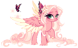 Size: 2936x1798 | Tagged: safe, artist:gihhbloonde, oc, oc only, unnamed oc, pegasus, pony, animated, closed mouth, colored hooves, colored wings, colored wingtips, female, flapping wings, gif, green eyes, laurel wreath, long feather, long fetlocks, long mane, long tail, looking at each other, looking at someone, looking at you, magical lesbian spawn, mare, offspring, parent:fluttershy, parent:lily valley, parents:lilyshy, raised hoof, simple background, smiling, smiling at you, solo, spread wings, standing, tail, transparent background, two toned wings, unshorn fetlocks, wings