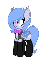 Size: 700x900 | Tagged: safe, artist:jerkface, oc, oc only, oc:lucky roll, bat pony, pony, animated, bouncing, bowtie, clothes, cute, female, mare, ocbetes, simple background, smiling, socks, solo, transparent background, vest