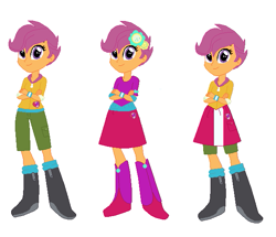 Size: 619x532 | Tagged: artist needed, safe, anonymous artist, artist:selenaede, scootaloo, human, equestria girls, g4, adopted, adopted offspring, boots, clothes, crossed arms, cutie mark on clothes, fall formal outfits, female, headcanon, headcanon in the description, humanized, implied windy whistles, jacket, scootadoption, shoes, simple background, skirt, smiling, solo, white background