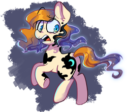 Size: 778x691 | Tagged: artist needed, source needed, safe, oc, oc only, oc:copper moon, earth pony, pony, corrupted, mid-transformation, scared, simple background, solo, transformation, transparent background