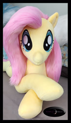Size: 1280x2186 | Tagged: safe, artist:purplenebulastudios, fluttershy, pegasus, pony, g4, irl, looking at you, lying down, photo, plushie, prone, solo, sploot