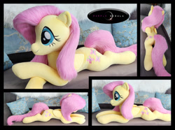 Size: 1280x952 | Tagged: safe, artist:purplenebulastudios, fluttershy, pegasus, pony, g4, butt, flutterbutt, irl, lying down, photo, plot, plushie, prone, smiling, solo, sploot