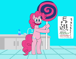 Size: 3000x2345 | Tagged: safe, artist:syrixiagangstauwu, pinkie pie, earth pony, pony, g4, bipedal, candy, doctor's office, female, food, lollipop, smiling, solo, spongebob squarepants, suds (spongebob episode)