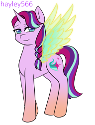 Size: 1451x1904 | Tagged: safe, artist:hayley566, starlight glimmer, sunny starscout, alicorn, pony, g5, female, fusion, mare, markings, multicolored hair, race swap, simple background, solo, sunnycorn, transparent background