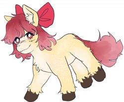 Size: 1511x1244 | Tagged: safe, artist:wutherchan, apple bloom, earth pony, pony, g4, alternate design, female, filly, foal, looking at you, simple background, smiling, smiling at you, solo, unshorn fetlocks, white background