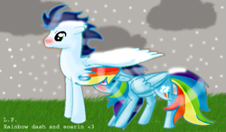 Size: 621x364 | Tagged: safe, artist:yogscastfan99, rainbow dash, soarin', pegasus, pony, g4, female, male, mare, ship:soarindash, shipping, stallion, straight