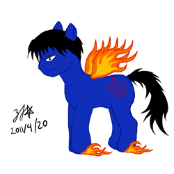 Size: 800x800 | Tagged: dead source, safe, artist:zjg, pegasus, pony, 2011, anime, crossover, fire, fullmetal alchemist, male, ponified, roy mustang, rule 85, simple background, solo, stallion, tail, white background