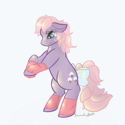 Size: 800x800 | Tagged: safe, artist:eev-craft, baby lickety-split, earth pony, pony, g1, my little pony: the movie (g1), 2017, bow, clothes, crying, female, filly, foal, leg warmers, rearing, sad, signature, simple background, solo, tail, tail bow, white background