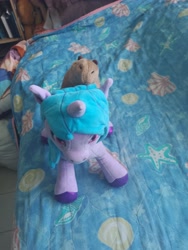 Size: 3000x4000 | Tagged: safe, izzy moonbow, capybara, pony, g5, irl, photo, plushie, pony plushie, riding