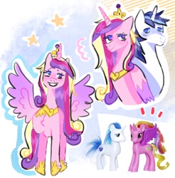 Size: 1080x1096 | Tagged: safe, artist:coc0pepper, princess cadance, shining armor, alicorn, pony, unicorn, g4, emanata, female, hoof on chest, husband and wife, male, mare, ship:shiningcadance, shipping, spread wings, stallion, straight, toy, wings