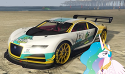 Size: 1003x593 | Tagged: safe, artist:didgereethebrony, part of a set, princess celestia, alicorn, pony, g4, 1000 years in photoshop, car, frown, game screencap, grand theft auto, gta online, solo, truffade nero custom