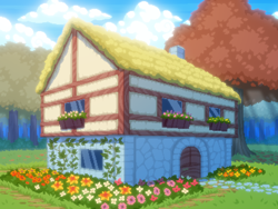Size: 800x600 | Tagged: safe, artist:rangelost, cyoa:d20 pony, background, cyoa, flower, house, no pony, pixel art, story included, tree